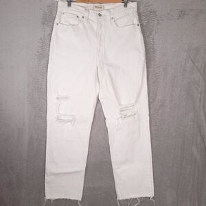 Madewell The Perfect Vintage Straight Jean in Tile White Ripped Knee Edition 29